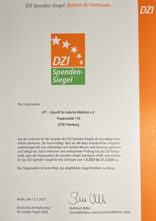 Urkunde des DZI für LIFT e.V.