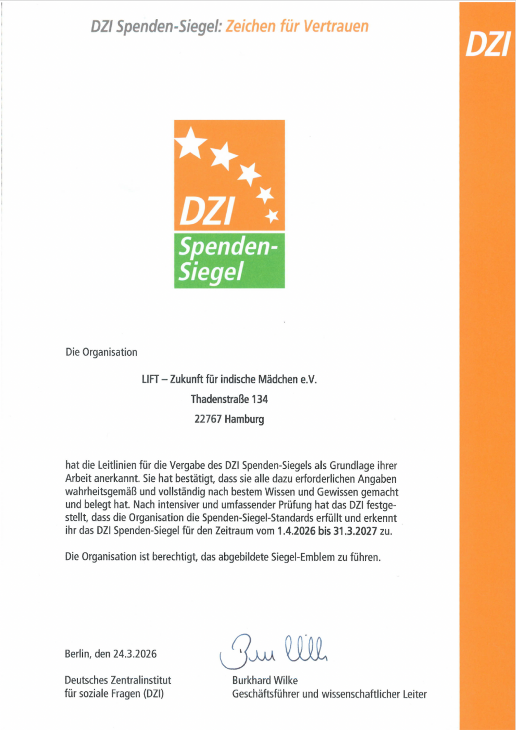 DZI Spendensiegel erneuert